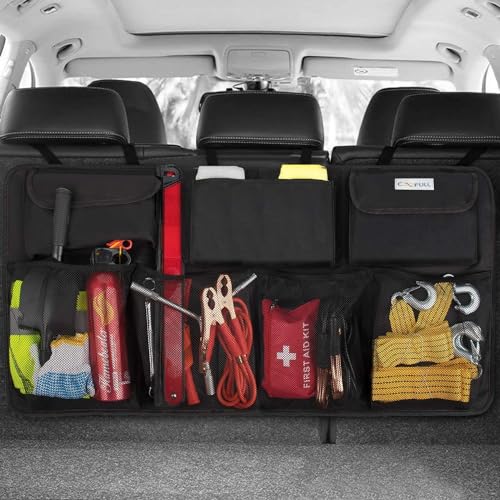 COOFULL Kofferraum Organizer Auto, multi aufbewahrungstasche für auto mit netztaschen, kofferraumtasche, schwarz…