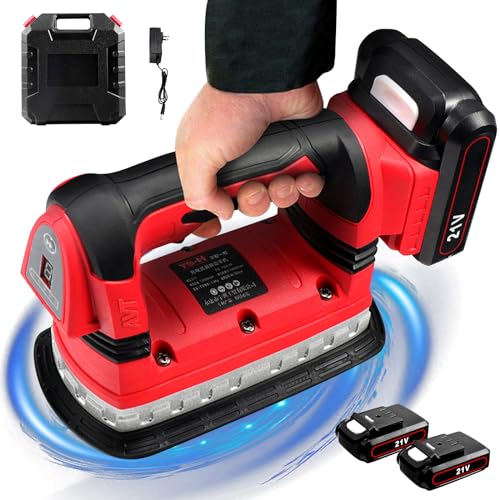 Fliesenrüttler Fliesenleger 21V Akku Bodenfliesen Maschine Professionnelle Handheld Fliesenleger LED Digitalanzeige 6 Gänge zum Verlegen von Fliesen & Wandfliesen mit 2000mAh 2 Batterie