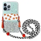 Rnrieyta Miagon Handykette Hüll für iPhone 11 Pro Max Glitzer Durchsichtig Case mit Universal Blume Telefon Clip Kordel zum Umhängen Handyanhänger Halsband Lanyard