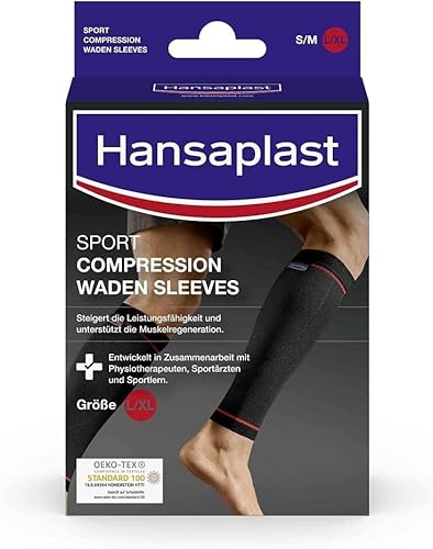 Hansaplast Sport Compression Wear Waden Sleeves, Wadenbandage zur Unterstützung der Muskulatur, Waden Kompressionsstrümpfe fördern die Muskelregenration, 1 Paar, Größe L/XL