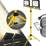 MASKO® LED Baustrahler mit Stativ Fernbedienung 100W Doppel 2x 50W Strahler 6500K Arbeitsleuchte Arbeitsscheinwerfer 5m Bauscheinwerfer Baustellenlampe innen außen höhenverstellbar bis max. 190cm