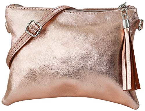 SH Leder Echtleder Umhängetasche Clutch kleine Tasche Abendtasche 22x15cm Anny G248 (Rose gold)