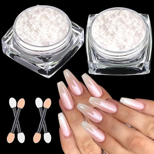 BISHENGYF Weiße Perle Chrom Nagelpuder:【Neon Pearl Effect】Chrome Nail Powder Transparent Aurora Ice Shimmer Chrome Pigment Pulver für Nägel DIY-Salon