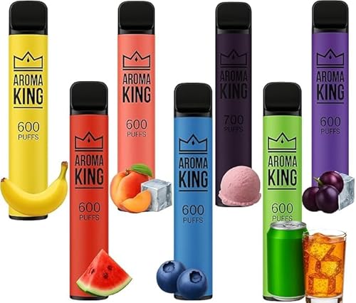 7 Stück - E Vape ohne Nikotin, 7x bis zu 700 Puffs - AR0MA KING | verschiedene super Sorten - Starterset 7er/pack 0,0mg Vape-Heater E-Zigarette