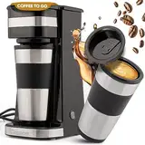 Clatronic Kaffeemaschine | Kaffee To Go Becher 400 ml | für alle gängigen Getränkehalter (z.B. Auto) | Filterkaffeemaschine | Permanent-Nylon-Filter | Edelstahlbecher mit Aromadeckel | KA 3733