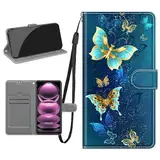 Nadoli Handyhülle PU Leder für Honor 90 Lite,Bunt Bemalt Grün Schmetterling Trageschlaufe Kartenfach Magnet Ständer Schutzhülle Brieftasche Cover