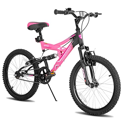 JOYSTAR Contender 20 Zoll Mädchen Mountainbike für Jungen & Mädchen im Alter von 7-13 Jahren Kinderfahrrad mit vollgefedertem Stahlrahmen und 1-Gang-Antrieb mit Ständer Pink