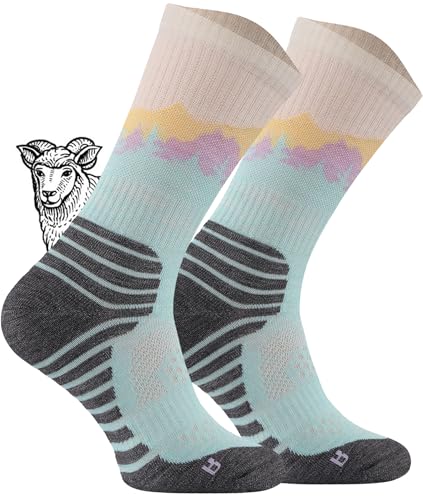 TODO BP LIGHT Dünn Merino Wandersocken für Damen, Herren Trekking-Socken, Atmungsaktiv, 55% Merinowolle Blend Funktionssocken, Outdoor (Falcon Pastel, 39-42)