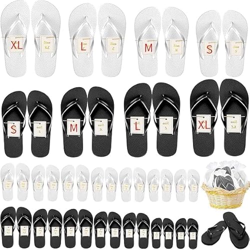 LYCN 24 Paar Flip Flops für Hochzeit Gäste, Hausschuhe Hotel-Spa-Hausschuhe mit 4 Größen, Hochzeitsparty-Geschenke Flip-Flops mit Größenkarten und Kordelzugbeuteln für Hochzeit