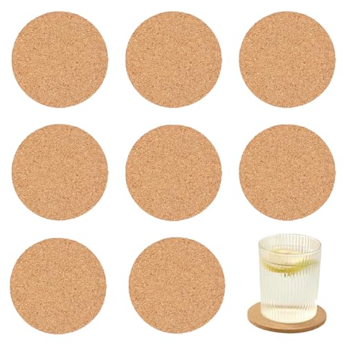 JIADEXIN 8 Stück Korkuntersetzer Rund 10 cm - Glas Untersetzer Kork Runde Holz Untersetzer-Set 3 mm Dick Korkplatte für Raclette, Tee, Kaffee, Cocktail Bar Zubehör Hitzebestaendig Wiederverwendbar