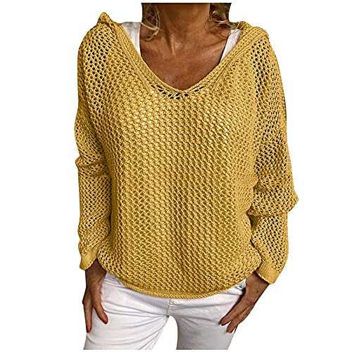 WKAYsIV Pullover Damen Deckenpullover Kinder mit V-Ausschnitt Langen Ärmeln für Damen Damen Oberteil(Gelb,L)