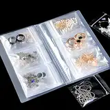 Schmuckaufbewahrung Doppelseitig Transparentes Schmuckaufbewahrungsbuch Anti-Oxidations-Schmuck Aufbewahrungs Reise Schmuck Organizer für Ring Ohrringe Halskette Armband(84 Raster + 30 PVC Tasche)