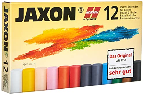 Honsell 47412 - Jaxon Ölpastellkreide, 12er Set im Kartonetui, brillante, lichtechte Farben, ideal für Künstler, Hobbymaler, Kinder, Schule, Kunstunterricht, frei von Schadstoffen