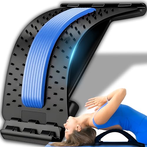 Retoo Rückenstrecker Rückenmassagegerät Rückendehner für Unter und Ober Lendenwirbelsäule Schmerzlinderung Back Stretche Rückentrainer für Lendenwirbelsäule Rückenschmerzen Blau
