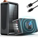 Power Bank 90000mAh Solar Powerbank große tragbares Externer Handyakku PD35W QC 3.0 Wireless Powerbank USB C 6 Ausgängen mit LED Anzeige Schnellladung | SOS Taschenlampe für Reisen Camping Outdoor