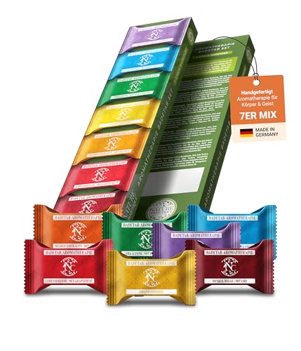 Nature Cosmétique® Aromatherapie Badetabs Set 7 Stück – 7er Mix Set – Aromatherapie für entspannte Wellness-Momente – Badebomben Dusche mit ätherischen Ölen – Geschenkidee – Made in DE