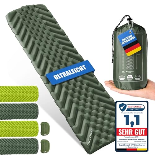 ONLYHIKE® Isomatte Ultraleicht Outdoor Camping Matratze I 500g Isomatte Ultraleicht und extrem kompakte Schlafmatte I Erholsamer Schlaf beim Camping u. Outdoor - Oliv