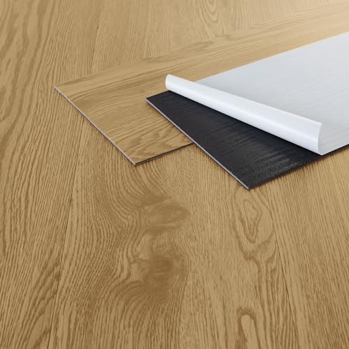 ML-Design Deluxe PVC Bodenbelag, Selbstklebende Vinyl-Dielen, Vinylboden, 91,5 cm x 15,3 cm x 2 mm, Dicke 2 mm, 2,23m²/16 Dielen, Natur Eiche, Holzoptik, rutschfest, wasserfest, Einfache Verlegung