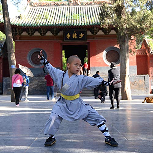 FJJLOVE Kinder Kung Fu Uniform, Chinesische Traditionelle Tai Chi Wushu Kleidung Kinder Kampfsport Performance-Kostüm Shaolin Taekwondo Training Bekleidung,Grau,XXL