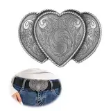 CHENNAN 40 mm Gürtelschnalle Mit Herz-Motiv Gravierte Gürtelschnalle mit Blumenmuster Western-Herz-Gürtelschnallen Vintage Floral Taillengürtelschnalle für Männer und Frauen, 1 Stück (Silber)