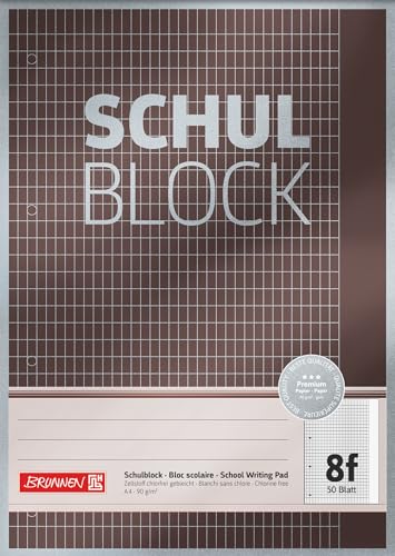 BRUNNEN Schulblock Premium | A4, Lineatur 8f, 50 Blatt, grau