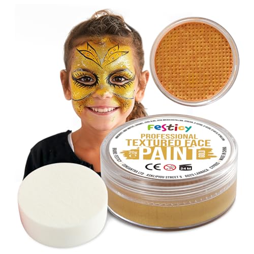 Festicy Profi Theaterschminke Gold, 20g, inkl. Schwamm | EN 71-3 & Reach Zertifiziert | Ideal als Schminke Fasching & Karneval | Für min. 30 Gesichter | Kinderschminke, sicher & hautfreundlich