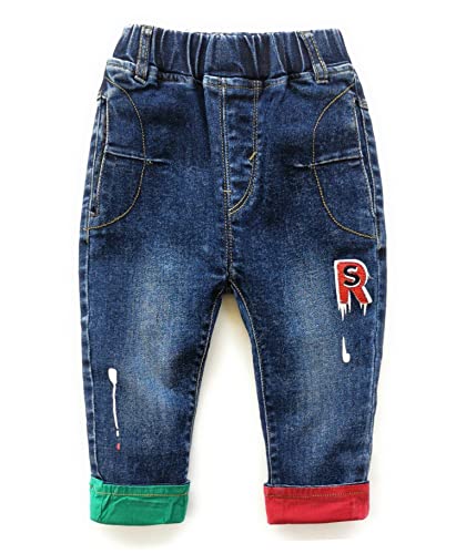 KIDSCOOL SPACE Baby Zerrissene Jeans,Kleinkind Elastische Taille Distressed Jeanshose,Blau,6-12 Monate