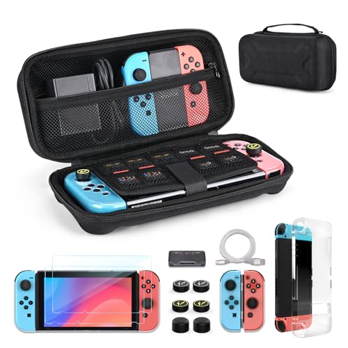 Younik 14-in-1 Switch Zubehör Bundle, Große Tragetasche für Switch 2017, Switch-Reisekoffer passend für Konsole, J-con-Griff, Netzteil und Schutzzubehör (Schwarz, Y-Typ)