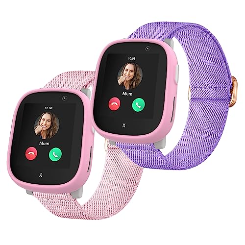 Polyjoy 2 Stück Kinder Nylon Armbänder kompatibel mit Xplora X6 Armband, Weiches, dehnbares Mädchen Jungen Ersatzbänder für Xplora X6 Play-Rosa+LilaPurle