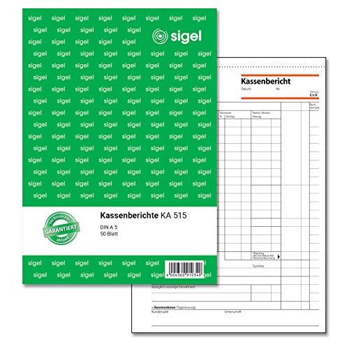SIGEL KA515 Kassenbericht A5, 50 Blatt 1 Stück, aus nachhaltigem Papier