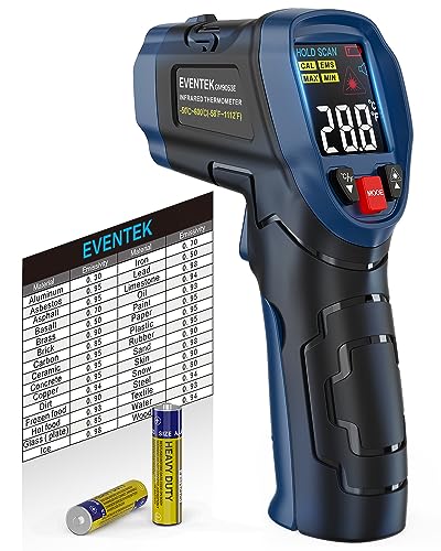 Eventek Infrarot Thermometer -58°F~1112°F (-50°C～600°C), IR Pyrometer Berührungslos Digital Laser-Temperaturmessgerät mit Einstellbarer Emissionsgrad für Küche/Barbecue/Gefrierschrank/Industrie