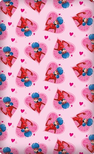 Miraculous Ladybug Spannbettlaken Herz Pink Rosa 90/100 cm x 190/200 cm 100% Baumwolle Marinette Adrien Cat Noir Paris Tikki Lady Bug Spannlaken Bettlaken Spannbetttuch Passend zur Bettwäsche