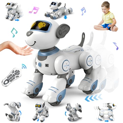 VATOS Roboter Hund Kinder Ferngesteuerter Spielzeug - Interaktiver Anfassen und Folgen Roboterhund mit 17 Funktionen, programmierbarer Tanz Musik RC Hund Roboter Spielzeug für Mädchen 3-12 Jahren