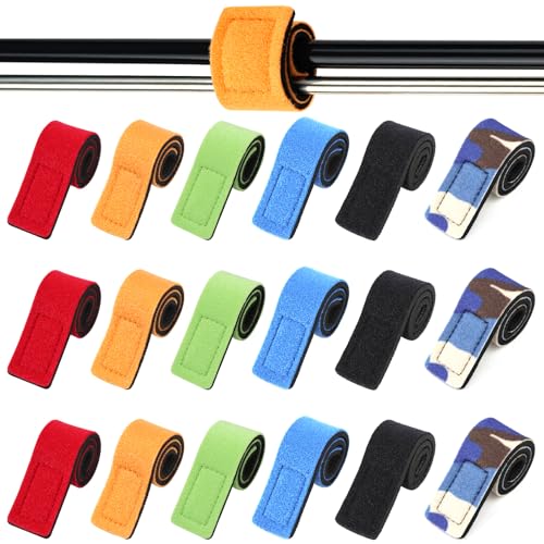TAIANJI Angelrute Gürtel, 18 Stück Angelruten Gurte Elastische Angelrutenriemen Angel Rutenbänder Angeln 6 Farben Dehnbare Angel Halterung Krawatten für Bündeln Angelruten