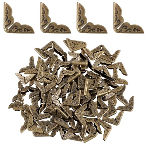 JIYIN 100 Stück Buchecken Kantenschutz, 14mm Metall Buch Eckenschützer Vintage Buchbeschlag Buchecke Book Corner Protector Fotoecken für Bücher Scrapbooking Alben(Bronze)