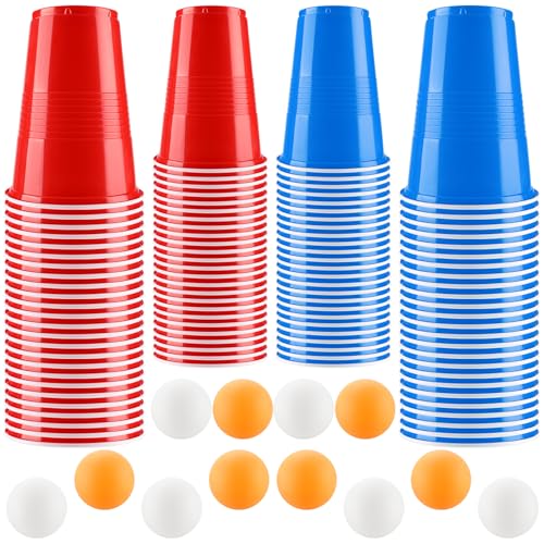 Beer Pong Becher Set, Bierpong Becher Enthält Becher und Tischtennisbälle, 500ML Beerpongbecher, Wiederverwendbare Partybecher für Weihnachten Party Geburtstag Festivals Hochzeit Camping (100pcs)