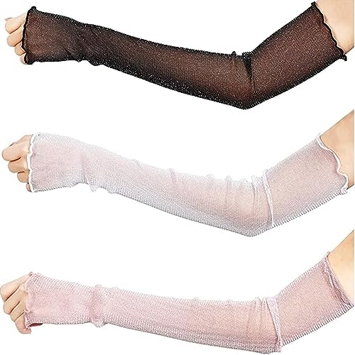 SURALIN 3 Paar Armstulpen für Damen, lang, ultradünn, Spitze, Weiß, Rosa, Schwarz, durchsichtige Stulpen, Damen, kühlender Sonnenschutz