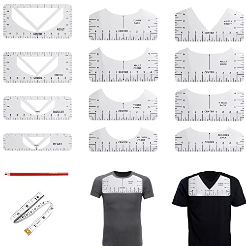 KBNIAN T-Shirt Zentrierung Werkzeug, 14 Stück PVC T-Shirt Lineal Guide T-Shirt Anleitung Lineal Transparente T-Shirt Ausrichtungslineal zum Nähen, Gestalten von T-Shirts und Basteln