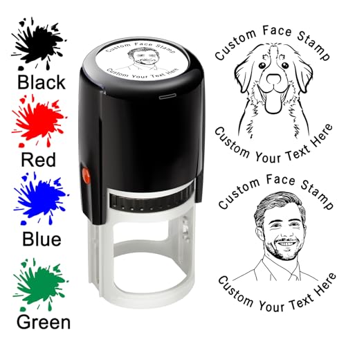 Individueller Foto-Gesichtsstempel, selbstfärbend, personalisierbar, Lehrerstempel mit Portrait und Text, für Schule, Büro, Geschäft, Gummistempel, Geschenk für Haustiere, Kinder, Freunde und Familie