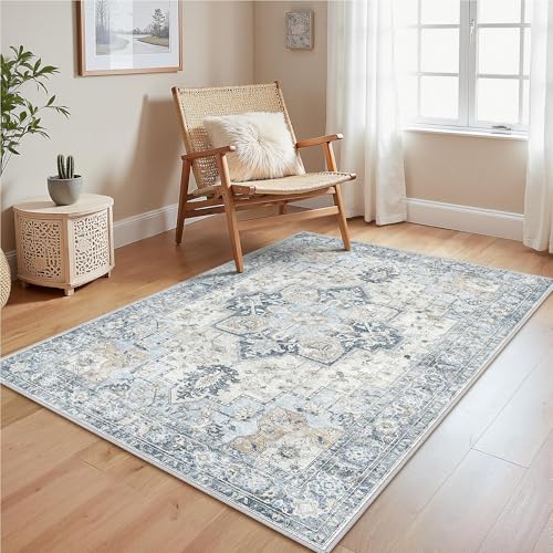 GENIMO Vintage Teppich 120x170cm, Teppiche Wohnzimmer, Waschbare Teppiche, Boho Teppich, Klein Carpet rutschfest, Schlafzimmer, Esszimmer, Büro