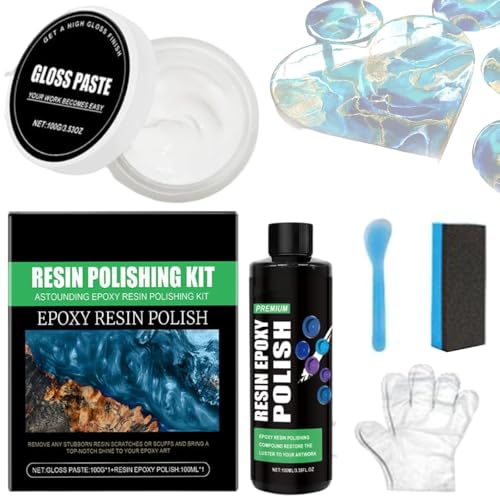 Epoxidharz Polierset - Hochglanz-Polierpaste für Epoxidharz, entfernt Kratzer & Schleifspuren, stellt den Glanz für Kunstwerke, DIY Handwerk, Tische & Harz-Oberflächen wieder her