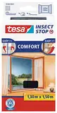 tesa Insect Stop Comfort Fliegengitter für Fenster - Insektenschutz mit Klettband selbstklebend - Fliegen Netz ohne Bohren - anthrazit (durchsichtig), 130 cm x 150 cm