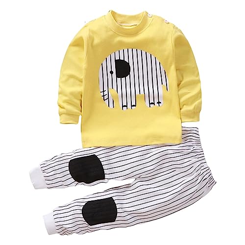 T Shirt Gelb Langärmlige Oberteile und Hosen mit Animal-Print für Kleinkinder, Jungen und Mädchen, lockerer Loungewear-Anzug für 0 bis 9 Jahre Kinder Sommer Kleidung (Yellow, 6-12 Months)