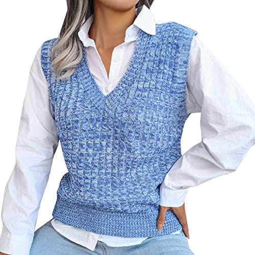 Damen Winterpullover Baumwolle V Ausschnitt Klassisch Strickweste Sweater Vest Einfarbig Ärmellos Warm Pullover Pullunder Winterweste Braune Winter Pullover Vest Strickpullunder