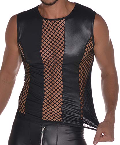 Latex ähnliches Herren Top - Shirt 0/0 Arm mit Fischnetz Einsätzen (M)