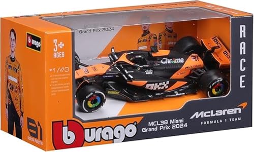 BBURAGO - Mclaren MCL38 Oscar Piastri #81 2024 - Realistisches Modellauto im Maßstab 1:43, gefahren von Oscar Piastri, Offizielle MCLaren-Lizenz, Empfohlenes Alter 3+ Jahre