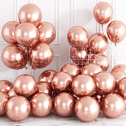 Luftballons Metallic Roségold, 30 Stück 12 Zoll Chrom Rosegold Luftballons, Glänzend Retro Dicke Latex Helium Partyballon Set für Babyparty Hochzeitstag Verlobung Jubiläum Geburtstag Party Dekoration