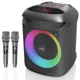 AIMAX Karaoke Maschine mit 2 Kabellosen Mikrofonen, Tragbare Bluetooth Lautsprecher für Erwachsene und Kinder, Party Musikbox Mobile PA Anlage mit RGB Licht Unterstützt TF/USB, TWS,AUX in, Schwarz