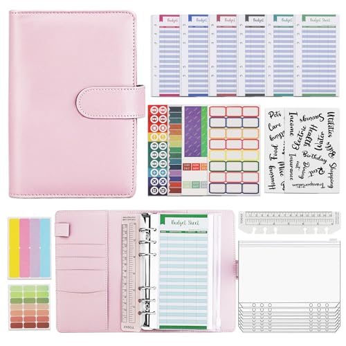 Budget Planner & Haushaltsbuch A6 – Effektiver Finanzplaner mit Umschlagmethode – Sparbuch mit Folien für Cash Stuffing – Startset für erfolgreiches Sparen und Budgetierung (Rosa)