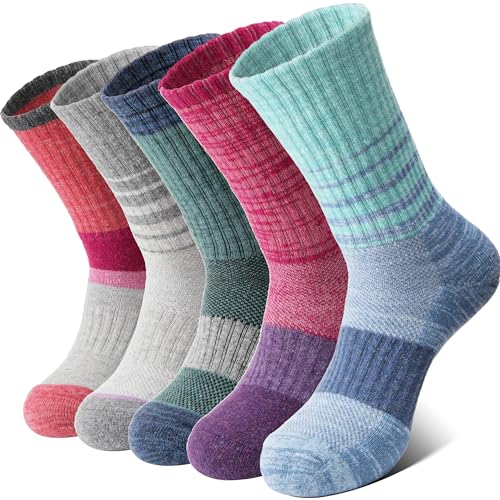 Anlisim Merino Wandersocken für Damen Warme Wollsocken Thermosocken Dick Wolle Wintersocken Atmungsaktiv Arbeitssocken Geschenke Sportsocken Outdoor Socken 5 Paare(Sortiert Streifen,M)